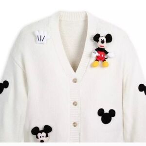 Disney 3D Mickey Mouse White Cardigan Sweater